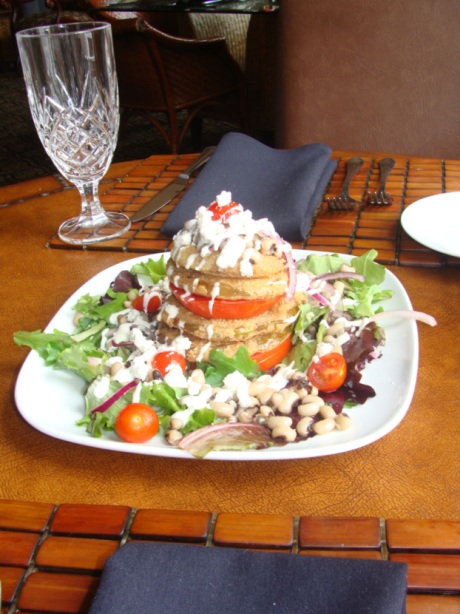 Fried Green Tomatoes with black-eyed peas and feta cheese